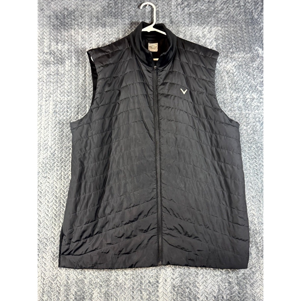 Callaway Puffer Vest Mens XL Black Quilted Mock Neck Logo Full Zip Winter Wear